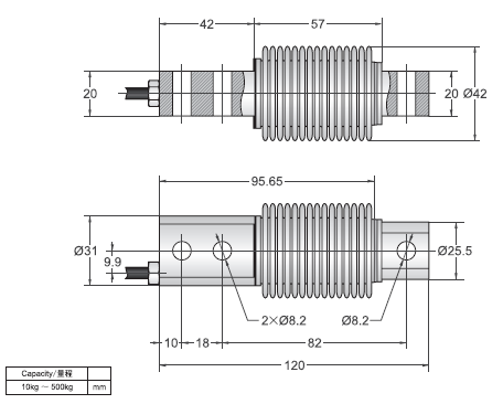 BSH-50kg稱(chēng)重傳感器尺寸圖