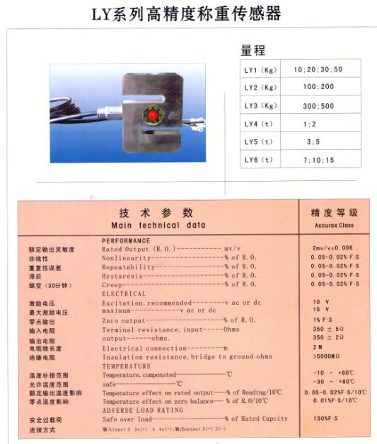LY-S稱重傳感器技術參數(shù)