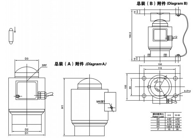 英國(guó)OAP ZSKB-40T稱(chēng)重傳感器尺寸圖