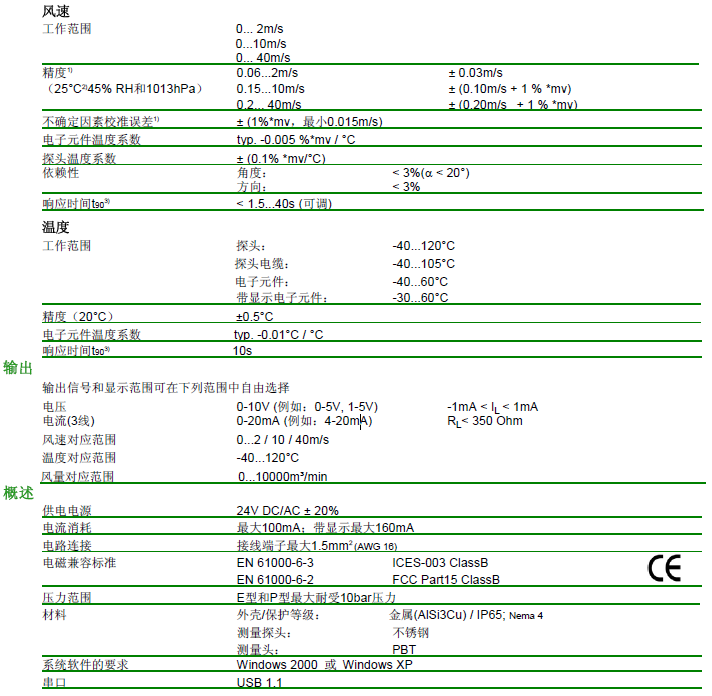 奧地利E+E EE75風(fēng)速變送器技術(shù)參數(shù)